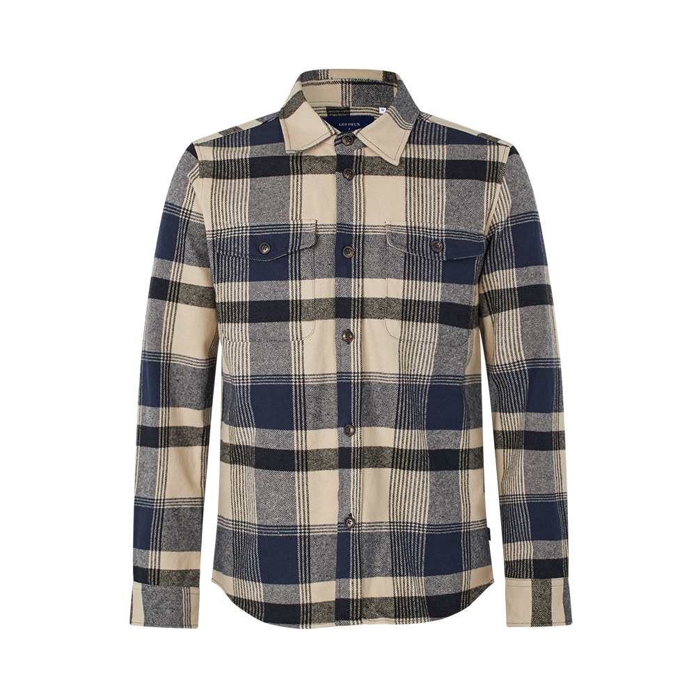 FCK x Les Deux Check Flannel Overshirt Ivory/Dark Navy